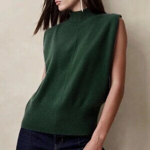 Banana Republic cashmere Forest Green Sleeveless Turtleneck Sweater size XS